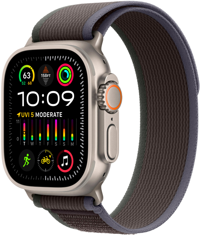 Apple Watch Ultra 2 GPS + Cellular, 49 мм, корпус из титана, ремешок Trail синего/черного цвета - S/M-M/L